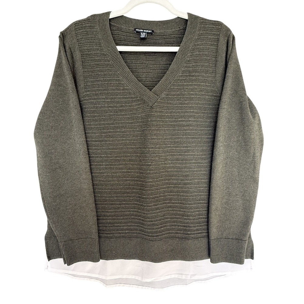Hilary Radley Womens V-Neck Long Sleeve Layered Sweater Green Size XL EUC